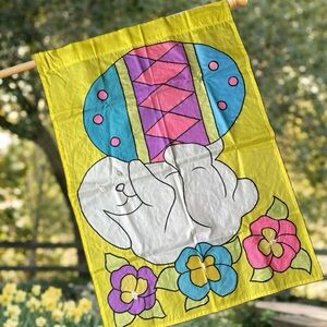 Vintage Easter Bunny Garden Flag Large Embroidered Spring Outdoor Decor